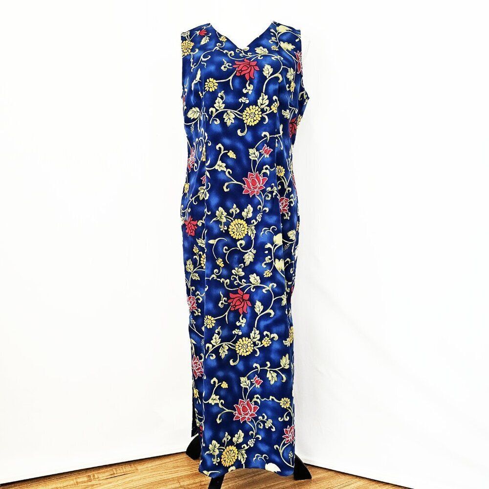 Sag Harbor Size 8 Blue Floral Print Maxi Sheath Dress